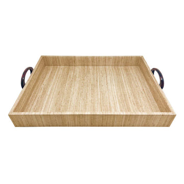 Mallorca Faux Grasscloth And Tortoise Handheld Large Tray