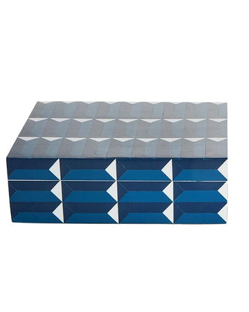 Cobalt Blue Covered Box with Inlaid Geometric Design