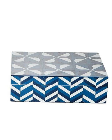 Cobalt Blue Covered Box with Inlaid Geometric Design small