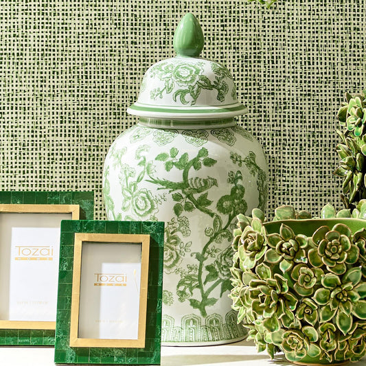 Green And White Covered Temple Jar