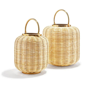 Woven Cane Lantern with Metal Frame