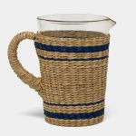 Zaley Pitcher - Natural/Navy Stripe - Hand Blown Glass