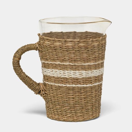 Zaley Pitcher - Natural/White Stripe - Hand Blown Glass