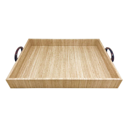 Mallorca Faux Grasscloth And Tortoise Handheld Large Tray