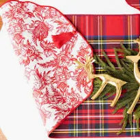 Reversible Scalloped Placemats - Red Plaid-Nutcracker Toile